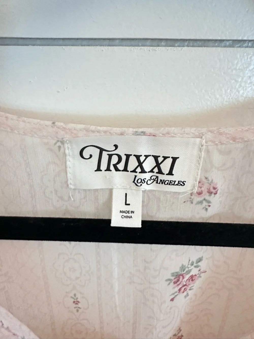 TRIXXI L Greta Pale Pink ditzy floral ruffled chest & sleeve sheer button blouse - Picture 6 of 14
